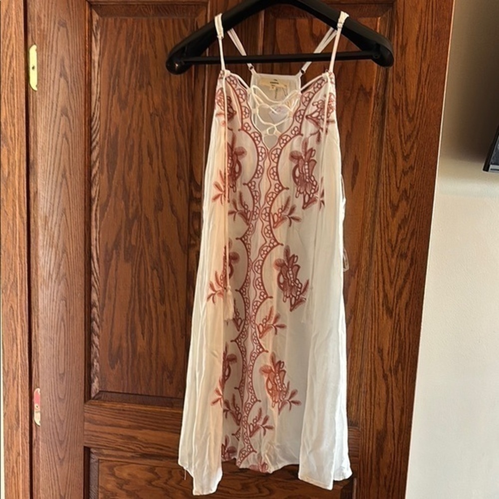 Urban Outfitters Entro embroidered adjustable strap tassel boho lined dress